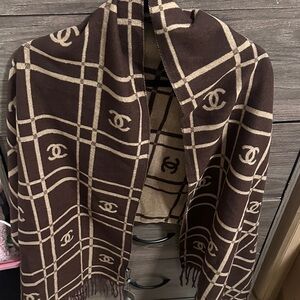 Chocolate and Beige Logo Scarf